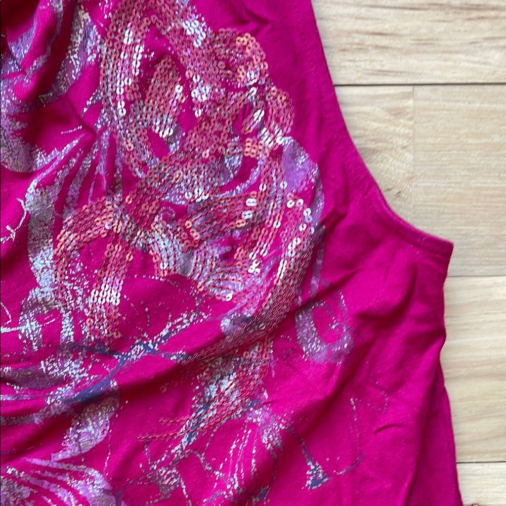 Pink Ruched Embellished Sleeveless Tank Top - Picture 3 of 5
